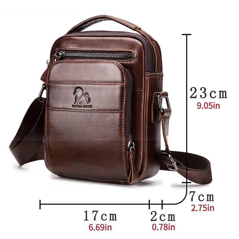 Men's Crossbody Bag Shoulder Messenger Bag Mobile Phone Bag Crossbody Bag Cowhide Daily Office & Career Pattern / Print Solid Color Black Brown Coffee4