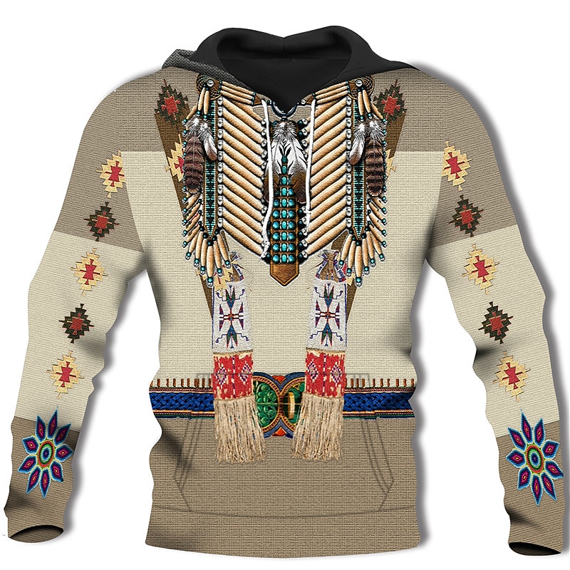 Men's Geometric Tribal Hoodie Hoodies Sweatshirt Designer Basic Long Sleeve Hooded Daily Brown Khaki Designer4
