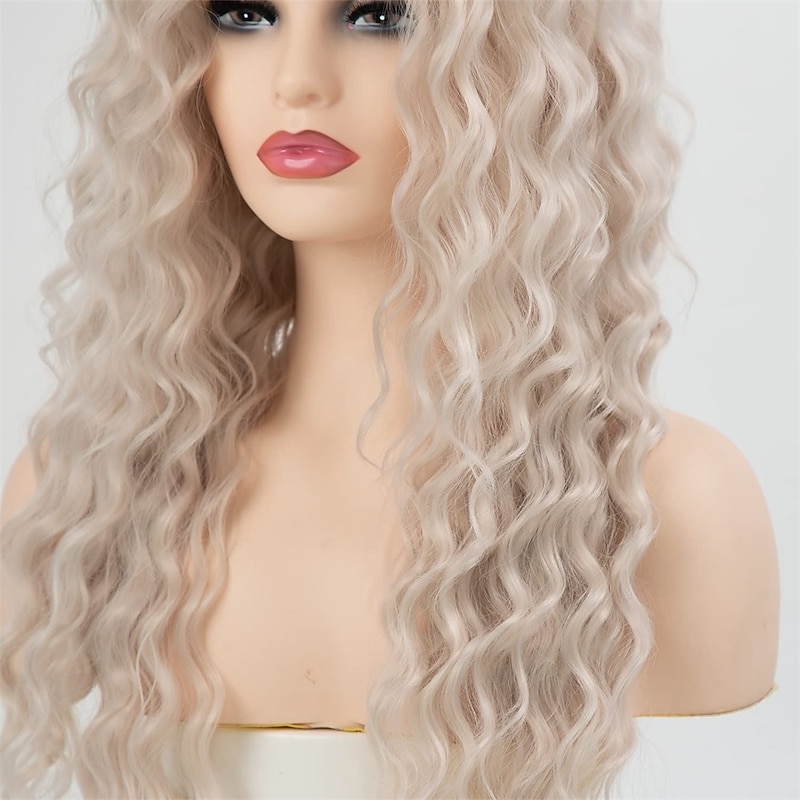 Long Curly Synthetic Wigs for Women White Pink Loose Wave Hair Repalcement Wig Fluffy Curls Daily Party Wig Long Wavy Wig Christmas Party Wigs4