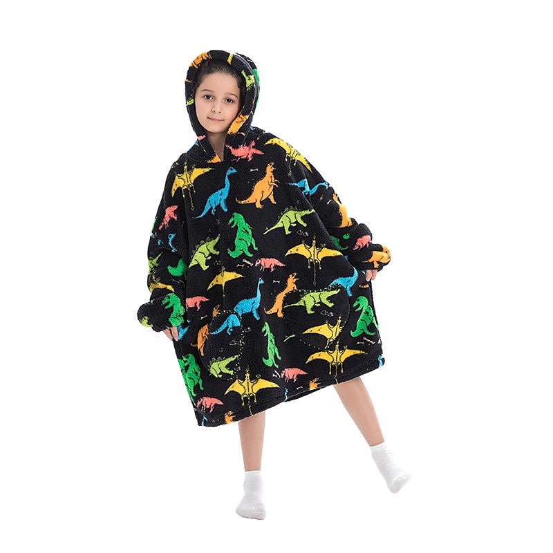 Kid's Adults' Character Oversized Hoodie Blanket Wearable Blanket With Pocket Dinosaur Zebra Hippo Onesie Pajamas Kigurumi Pajamas For Men and Women Boys and Girls Carnival Masquerade Cartoon3