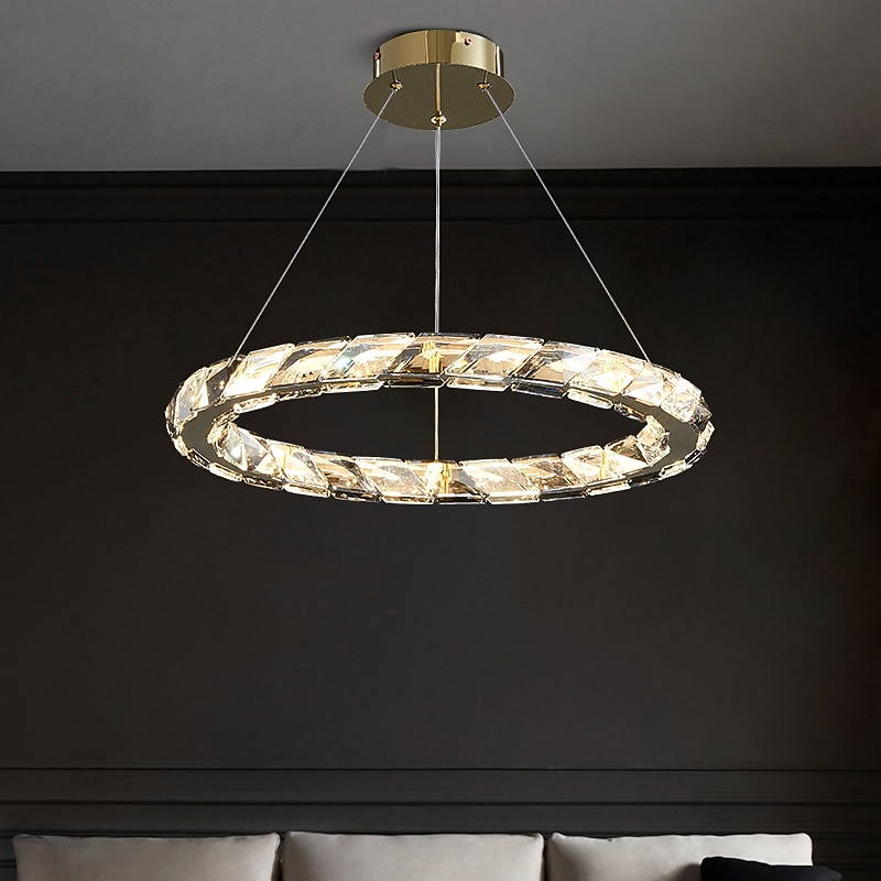 LED Pendant Light 1-Ring Chandelier Adjustable Stainless Steel Finish Luxurious Modern Style Dining Room Bedroom Pendant Lamps 110-240V