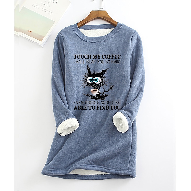 Women's Plus Size Fleece Lined Pullover Sweatshirt Pajamas Pullover Sweatshirt Graphic Warm Fuzzy Sherpa Fleece Long Sleeve Round Neck Crewneck Regular Tops Street Casual Yellow Pink Blue Gray Fall