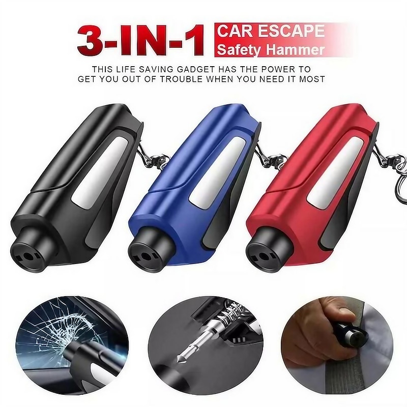Car Safety Portable Tool Car Safety Hammer Spring Type Escape Hammer Window Breaker Punch Seat Belt Cutter Hammer Key Chain