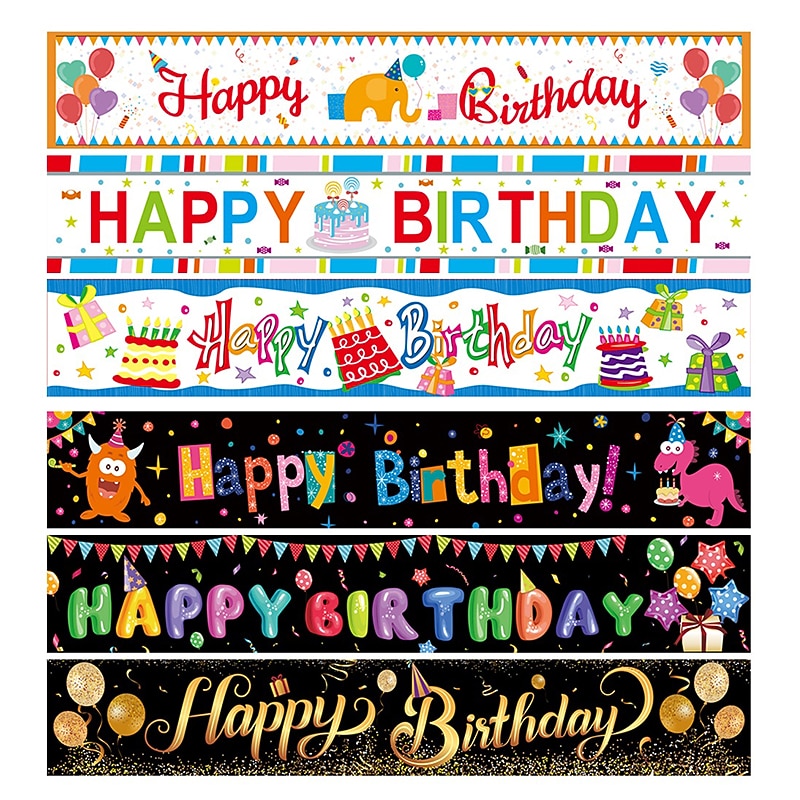 Happy Birthday Banner, Birthday Banner Decorations, Birthday Outdoor & Indoor Hanging Decor, Holidays Party Decor Supplies 300*50cm (10ft*18.9 Inch)3