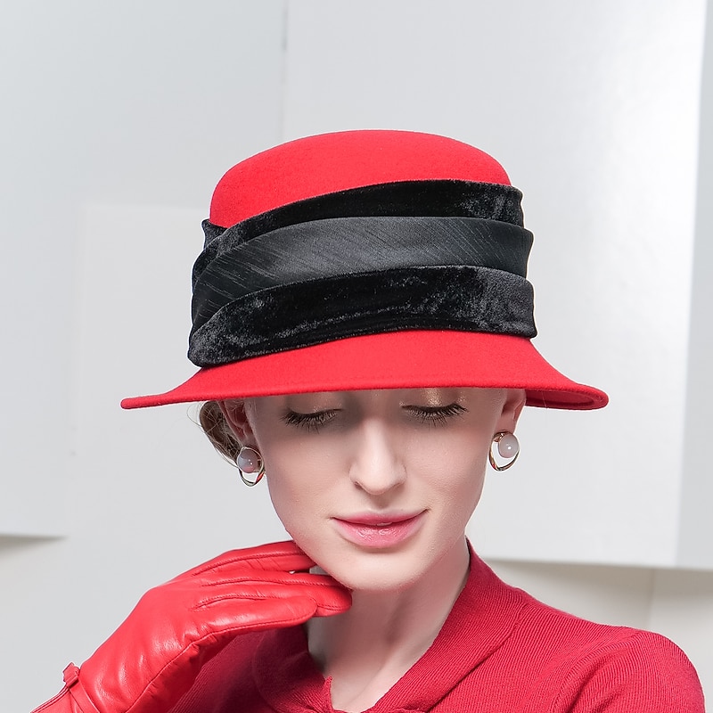 Vintage Style Elegant 100% Wool / Flannel Hats with Feather / Trim 1PC Special Occasion / Holiday Headpiece2