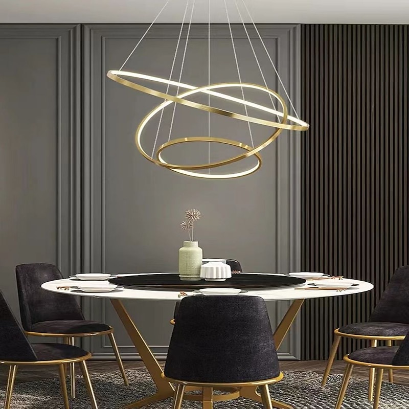3-Light LED Pendant Light 80/60/40cm Circle Matte Brushed Design Gold Aluminum Painted Finishes Modern Dining Living Room Lights ONLY DIMMABLE WITH REMOTE CONTROL3