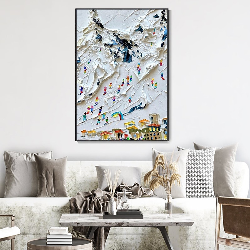 Handmade Oil Painting Canvas Wall Art Decoration Modern Abstract Ski Sports Landscape for Home Decor Rolled Frameless Unstretched Painting
