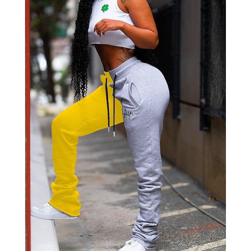 Women's Sweatpants Joggers Casual / Sporty Hip Hop Full Length Color Block Drawstring Side Pockets Comfort Micro-elastic Sports Weekend Yellow + gray Black + gray black + yellow Black+Green Regular 5