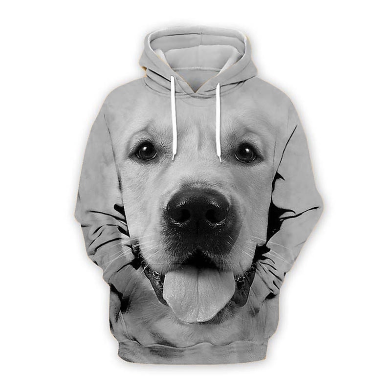 Men's Animal Dog Animal Patterned Graphic Prints Hoodie Hoodies Sweatshirt Cute Streetwear Long Sleeve Hooded Casual Daily Sports Black White Front Pocket Fall Spring &  Fall Designer3