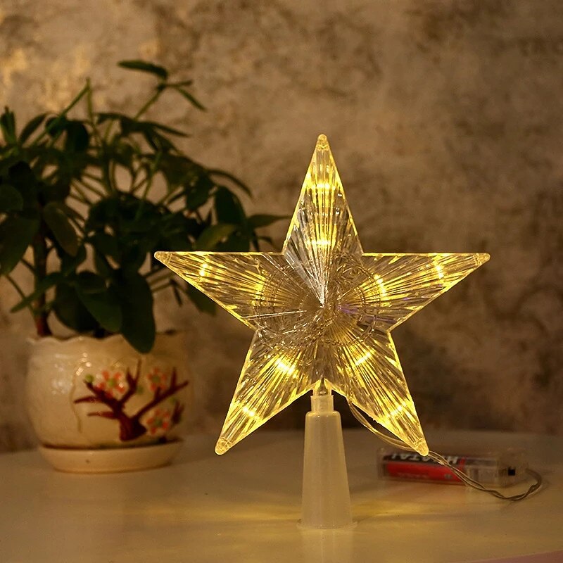 Christmas Tree Star Topper Lights LED Night Light Topper Christmas Tree Ornaments LED For Home Xmas New Year Party Decor Holiday Lighting AA Battery Power4