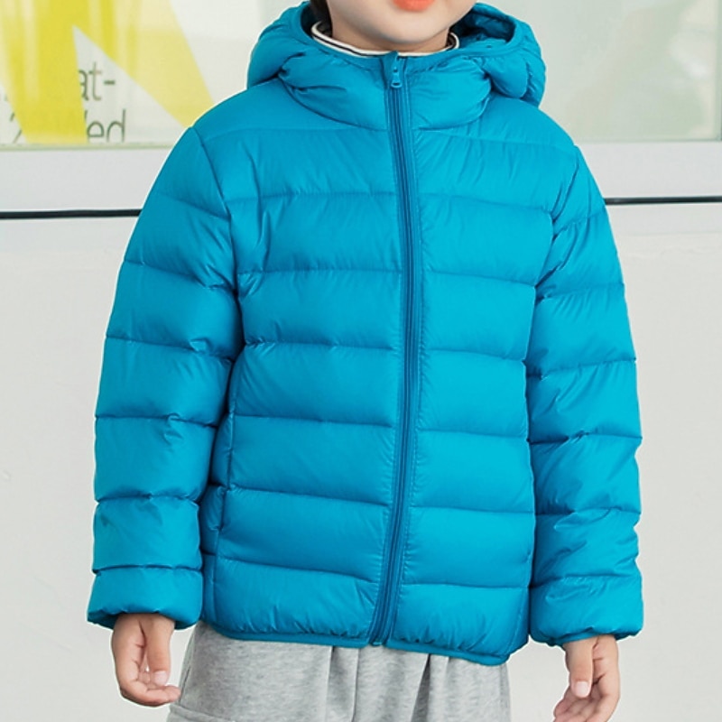 Kids Boys' Down Coat Outerwear Solid Color Long Sleeve Coat School Adorable Black Yellow Pink Fall Winter 7-13 Years