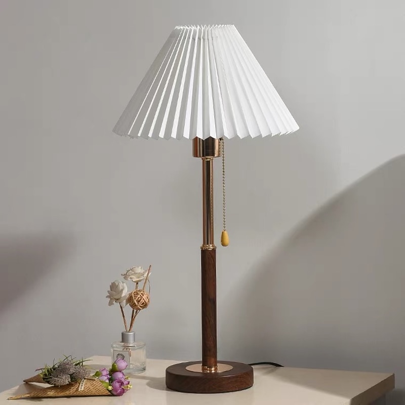 LED Table Lamp 14.8" Tall Matt Black Wood Metal Oatmeal Cloth Cone Drum Shade for Living Room House Nightstand Home4