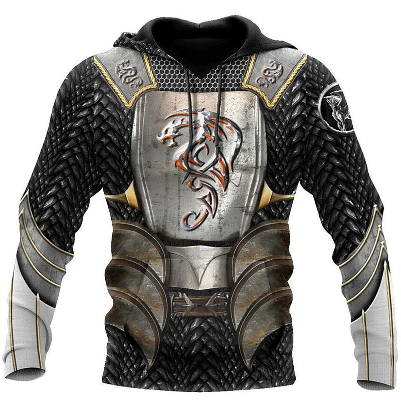 Men's Graphic Prints Armor Viking Hoodie Hoodies Sweatshirt Streetwear Designer Long Sleeve Hooded Daily Sports Black Print Spring &  Fall Designer