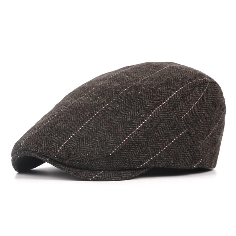 Men's Flat Cap Tweed Cap Black Coffee Cotton Beaded Splice Simple Chic & Modern Retro Street Dailywear Weekend Stripe Portable Comfort Fashion3