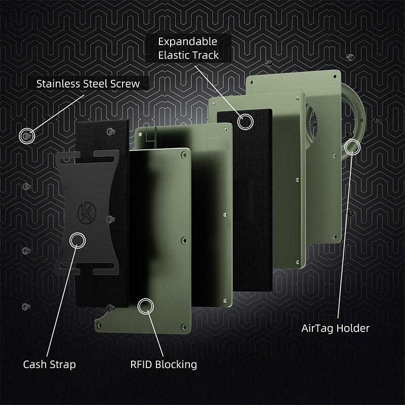 For AirTag Wallet for Men Minimalist Slim RFID Blocking Air Tag Holder Front Pocket Metal Wallet Card Holder with Cash Strap2