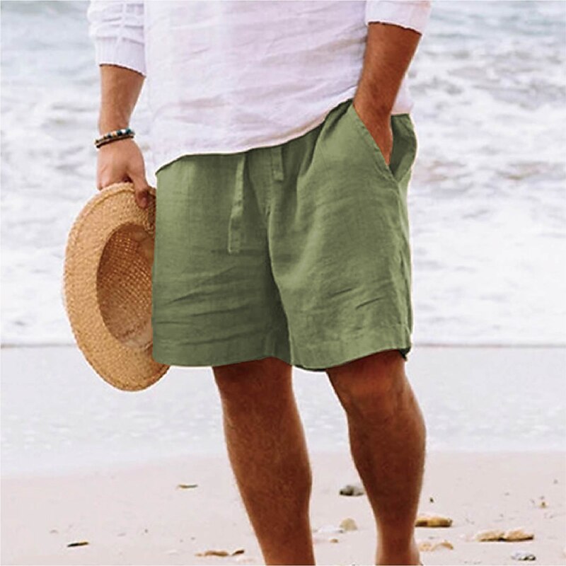 Men's Shorts Summer Shorts Beach Shorts Drawstring Elastic Waist Straight Leg Plain Comfort Soft Short Daily Beach Fashion Chic & Modern Black Yellow Micro-elastic3