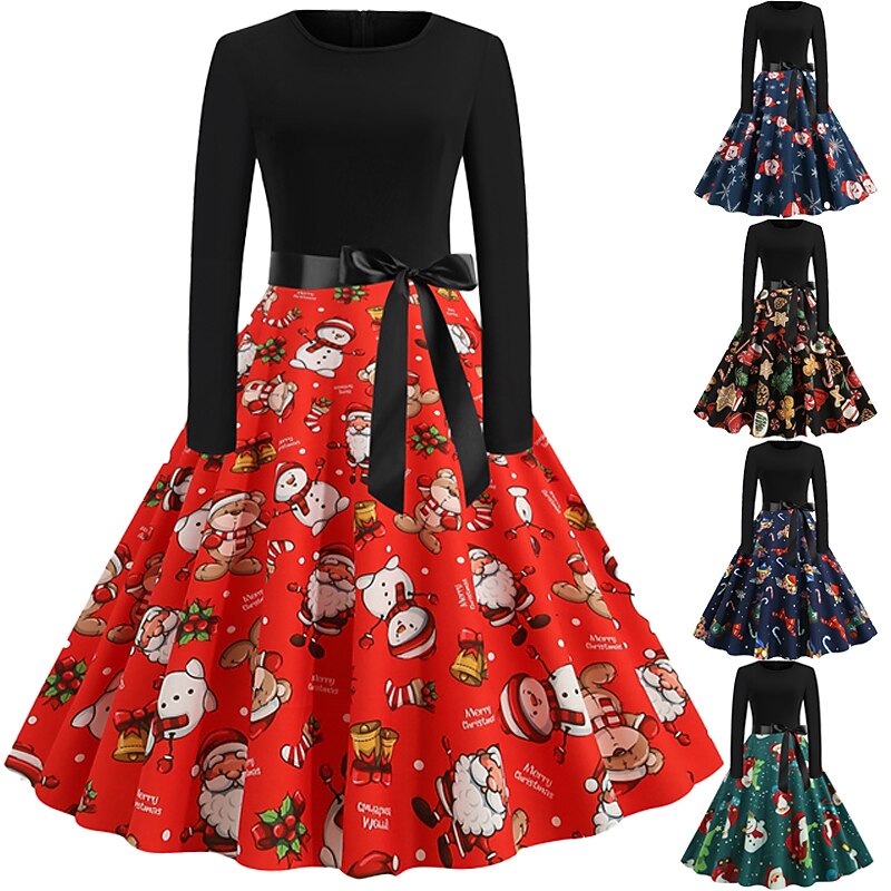 Mrs.Claus Christmas Dress Vacation Dress Women's Costume Party Dailywear Christmas Christmas Carnival New Year Masquerade Adults Party Christmas Vacation Polyester Dress