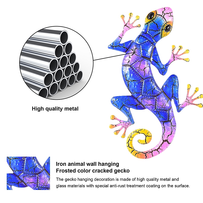 Outdoor Metal Decoration,Gecko Figurine,Hanging Gecko Wall Art Ornaments Lizard Wall Sculptures & Statues Decoration for Home Garden Farmhouse Porch Patio Lawn Fence Backyard3