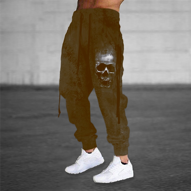 Men's Cargo Pants Sweatpants Joggers Trousers Drawstring Side Pockets Ribbon Graphic Skull Comfort Breathable Casual Daily Streetwear Cotton Blend Terry Sports Fashion Black Brown Micro-elastic2