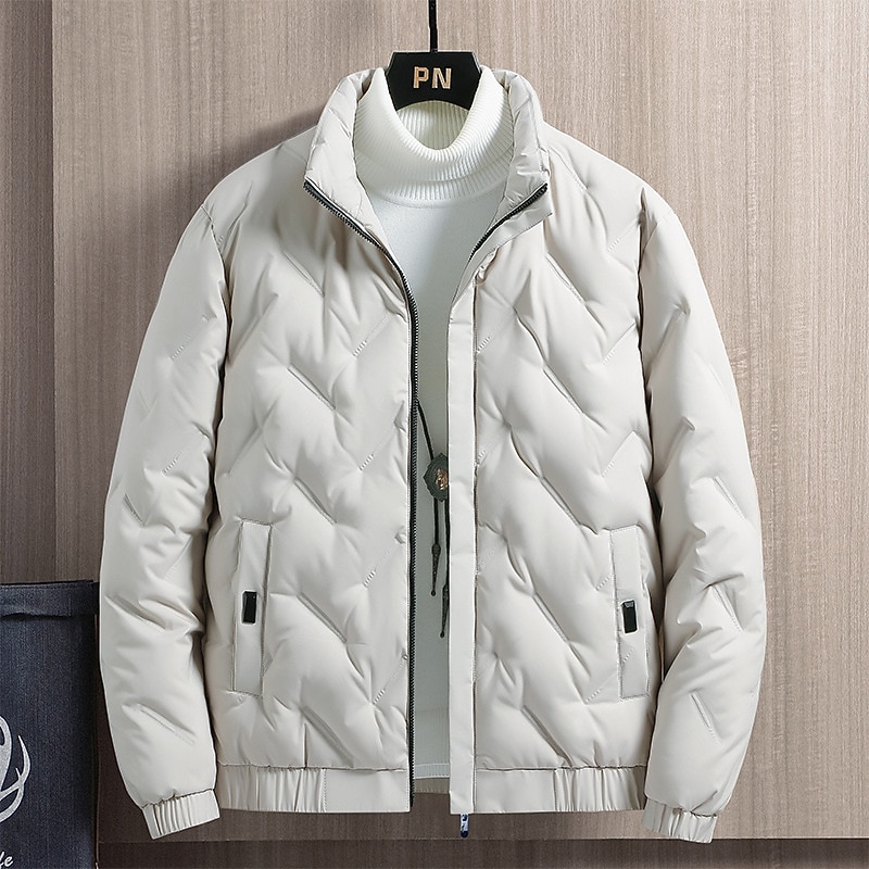 Men's Winter Coat Down Jacket Zipper Pocket Duck Down Vacation Going out To-Go Outdoor Casual / Daily Winter Pure Color Black Beige Gray Puffer Jacket2