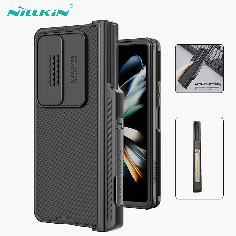 Phone Case For Samsung Galaxy Z Fold 4 Back Cover Pencil Holder Camera Lens Protector Kickstand TPU