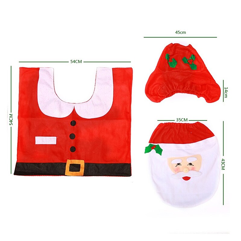 Christmas Santa Toilet Seat Cover, 3-Piece Christmas Bathroom Sets, Toilet Seat Cover and Rug Set, Santa on The Toilet Ornament, Santa Claus Toilet Seat for Happy Christmas Decorations Bathroom Decor2