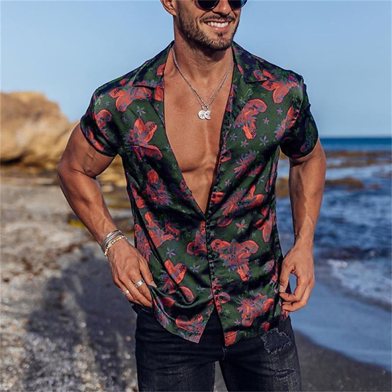 Men's Floral Graphic Tropical Flowers Shirt Summer Hawaiian Shirt Camp Collar Shirt Short Sleeve Shirt Turndown Fashion Designer Casual Outdoor Street Casual Black / Red Blue Green S M L3