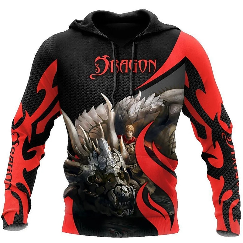 Men's Dragon Graphic Prints Hoodie Hoodies Sweatshirt Streetwear Designer Long Sleeve Hooded Daily Sports Yellow Red Print Spring &  Fall Designer