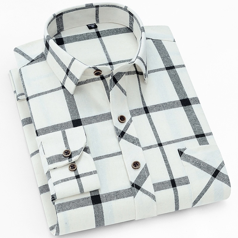 Men's Dress Shirt Plaid Shirt Collared Shirt Button Up Shirt Tartan Wedding Outdoor Blue-Green Yellow Navy Blue Beige Long Sleeve Turndown Fall Winter Clothing Apparel3