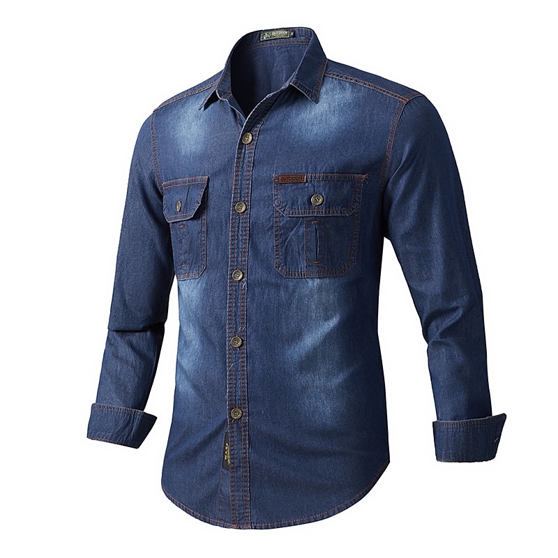 Men's Shirt Denim Shirt Solid Colored Outdoor Vacation Blue Light Blue Long Sleeve Turndown Summer Spring Clothing Apparel Button-Down3