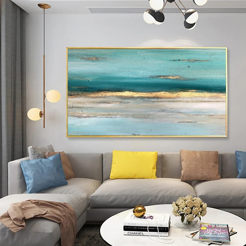 Handmade Oil Painting Canvas Wall Art Decor Abstract Knife Painting Seascape Green For Home Decor Rolled Frameless Frameless No Stretch Painting