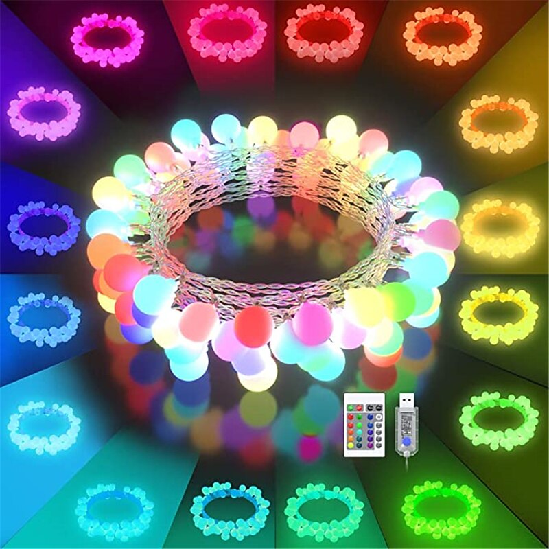 Mini Globe String Lights Christmas Decorative Lights 10M 16 Color Full-color Switching Remote Control Dimming Timing USB Power Supply 1 Set