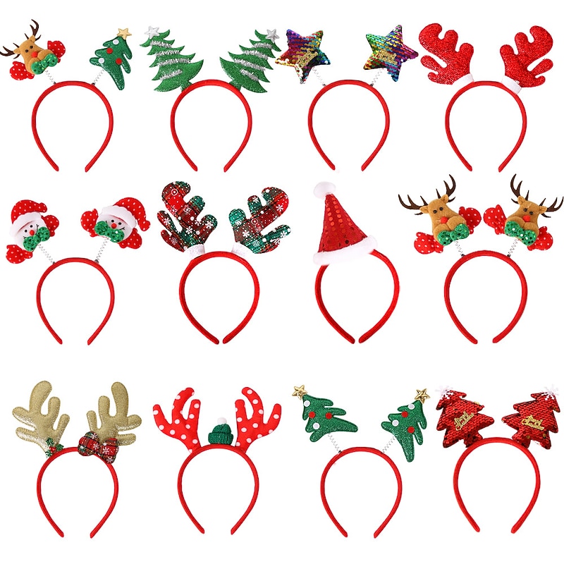 Rondom 12 Pcs christmas headband Christmas Hat Children's Adult Non-woven Hat Deer Horn Hat Holiday Gift Party Decoration And Dressing Up Hat - Main Image