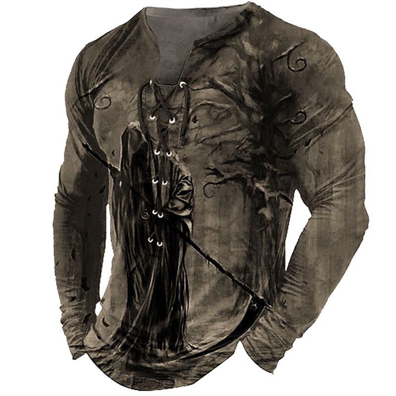 Men's T shirt Tee Tee Graphic Cool Skulls Human Collar Clothing Apparel 3D Print Outdoor Street Long Sleeve Lace up Print Designer Stylish Vintage Basic3