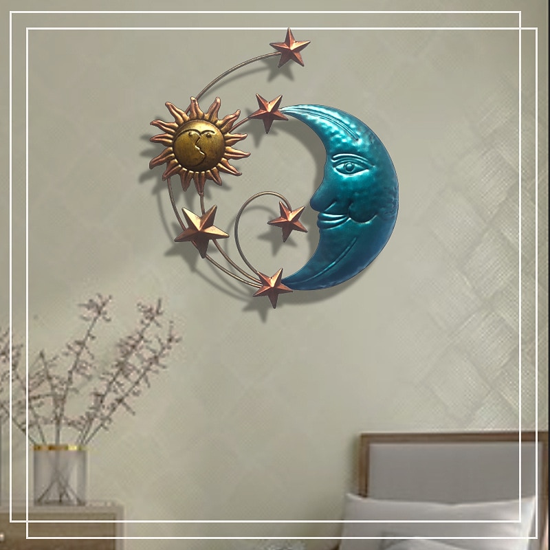 Indoor Sun Moon Star Metal Pendant Creative Iron Wall Hanging Ornaments Rustproof Outdoor Artistic Works Background Decor Home Decoration Accessories4