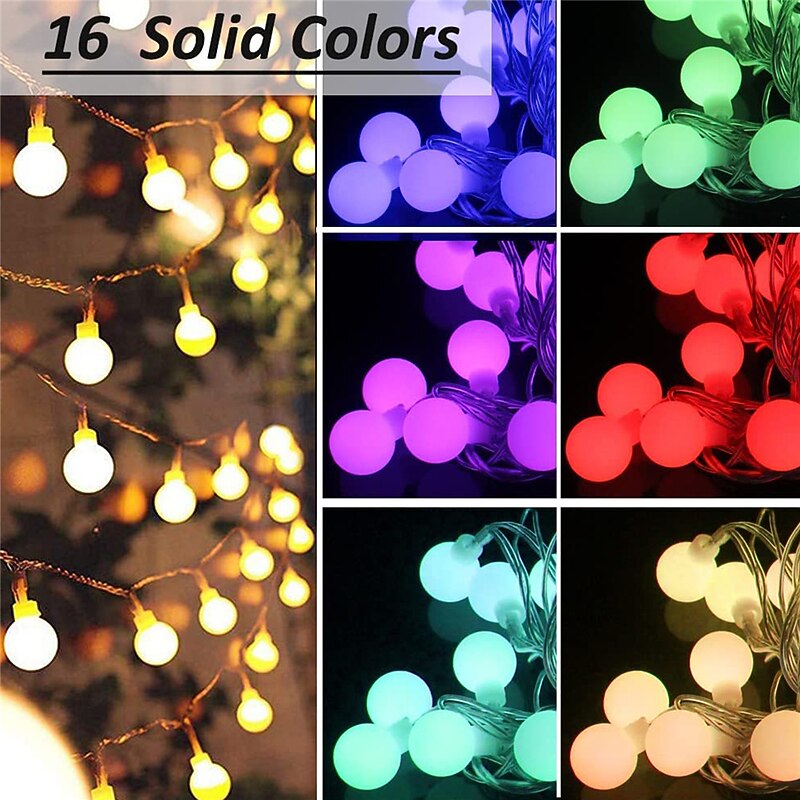 Mini Globe String Lights Christmas Decorative Lights 10M 16 Color Full-color Switching Remote Control Dimming Timing USB Power Supply 1 Set3