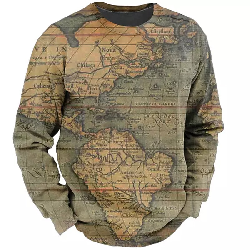Men's Nautical Map Graphic Prints Sweatshirt Pullover Long Sleeve Sweatshirt Crew Neck Streetwear Designer Basic 3D Print Daily Sports Holiday Print Spring &  Fall