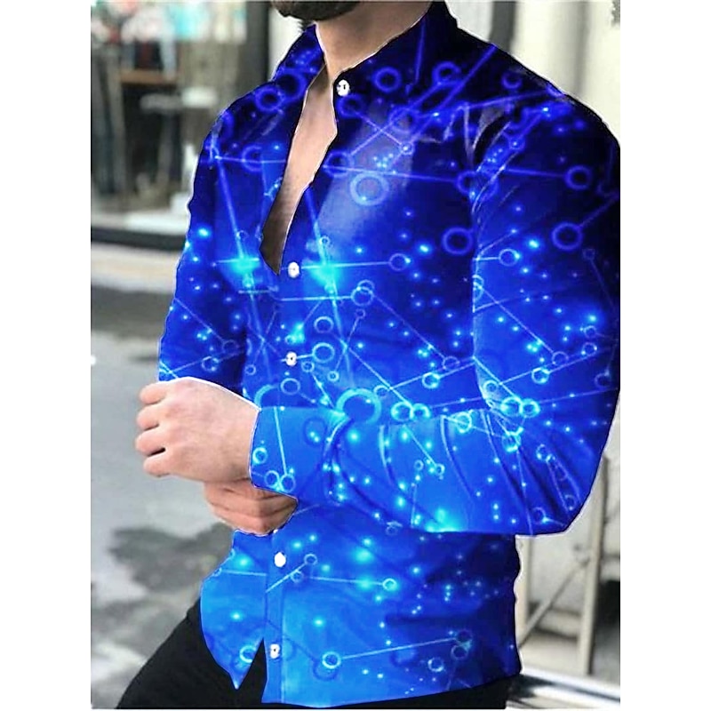 Men's Gradient Geometric Pattern Shirt Button Up Shirt Long Sleeve Fashion Designer Casual Outdoor Holiday Fall & Winter Turndown Print Button-Down Black White Yellow Blue Dusty Blue