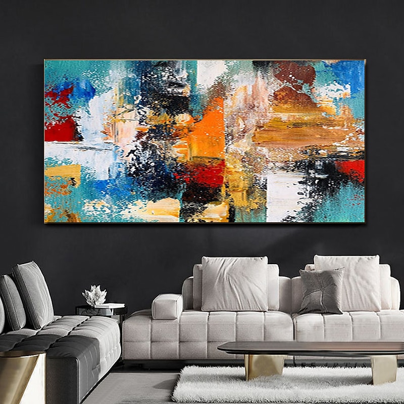 Handmade Oil Painting  canvas Wall Art Decoration  Abstract Knife Painting  Blue Landscape For Home Decor Rolled Frameless Unshi Painting