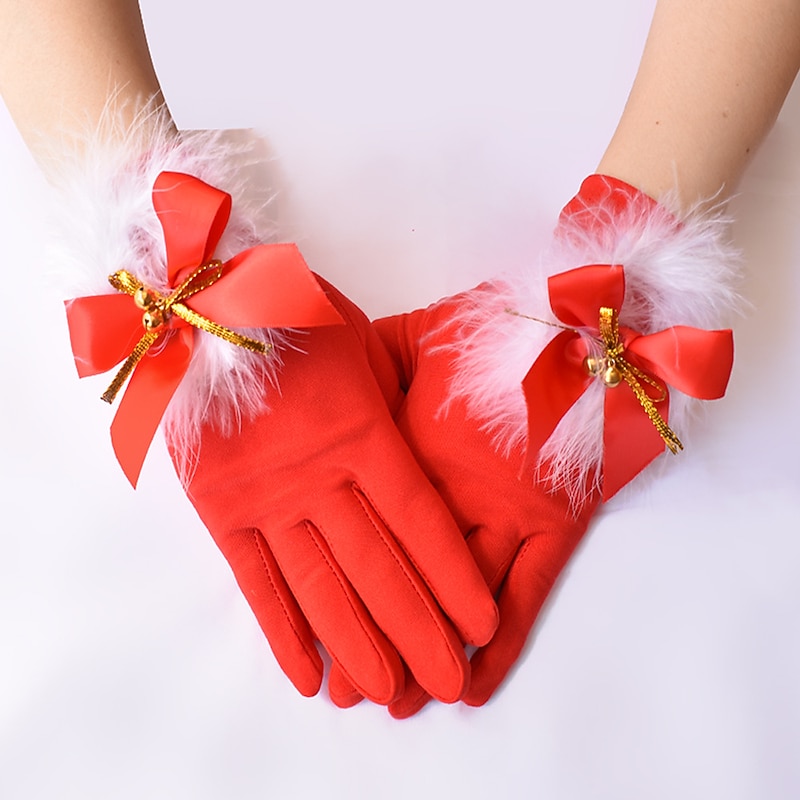 Women's Christmas Gloves Cute Feather Bell Christmas Set Paired with Gloves Elastic Milk Silk Gloves4