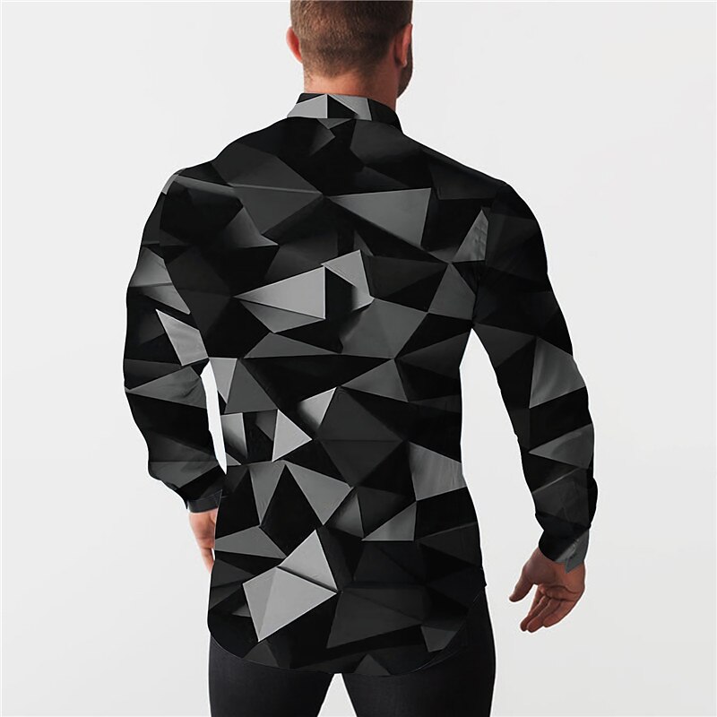 Men's Geometric Pattern Abstract Geometry Shirt Button Up Shirt Long Sleeve Fashion Designer Casual Outdoor Casual Holiday Fall & Winter Turndown Print Button-Down Dark Gray2