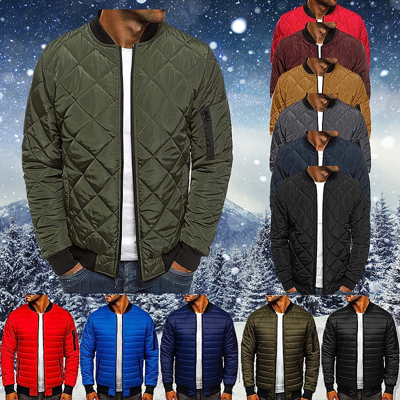 Men's Winter Coat Winter Jacket Puffer Jacket Quilted Jacket Casual Warm Winter Solid Color Classic & Timeless Navy Wine Red ArmyGreen Black Red Jacket