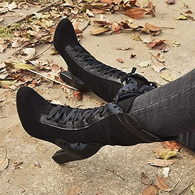 Women's Gothic Lace-Up High Heel Boots – Victorian Lolita Steampunk Booties for Cosplay, Halloween, or Vintage Parties3