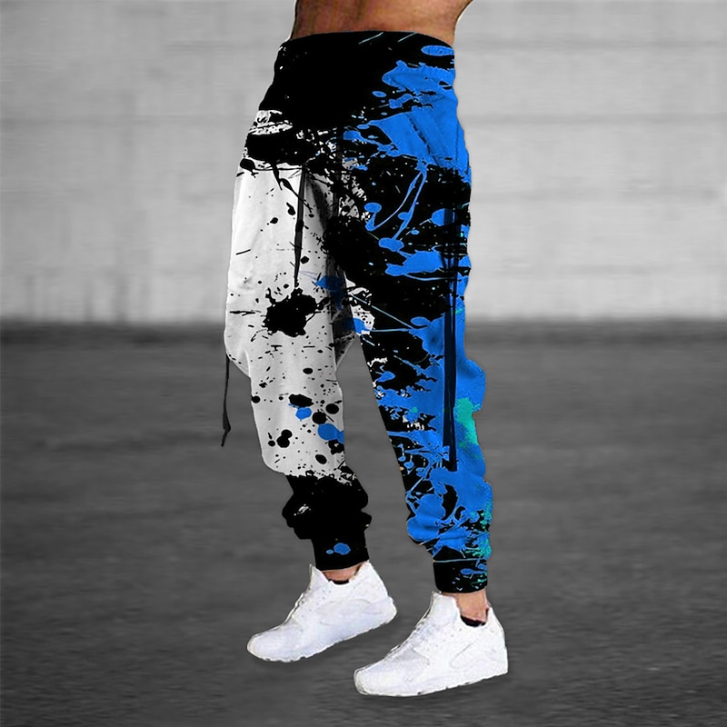 Men's Sweatpants Joggers Trousers Drawstring Side Pockets Elastic Waist Color Block Graphic Prints Comfort Breathable Sports Outdoor Casual Daily Cotton Blend Terry Streetwear Designer Red Blue2