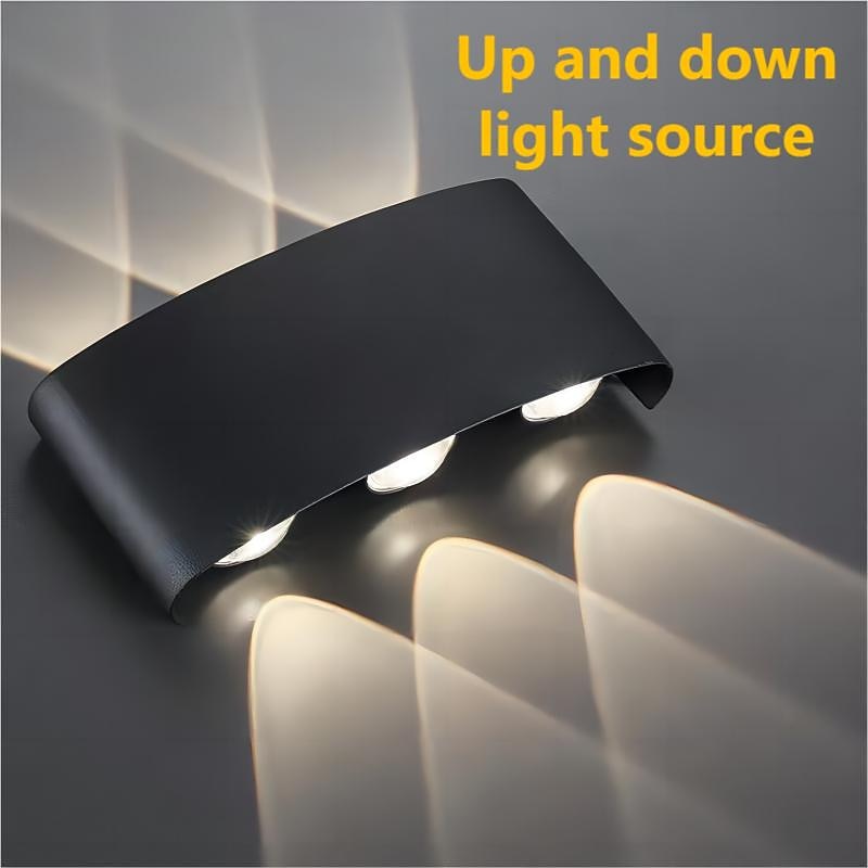 Outdoor/Indoor Wall Lamp IP65 Waterproof LED Aluminum, 6W 3000K Up and Down Warm White Lighting Outdoor Double-Head Curved Wall Light for Bedroom Living Room Stairs (Black/White)2