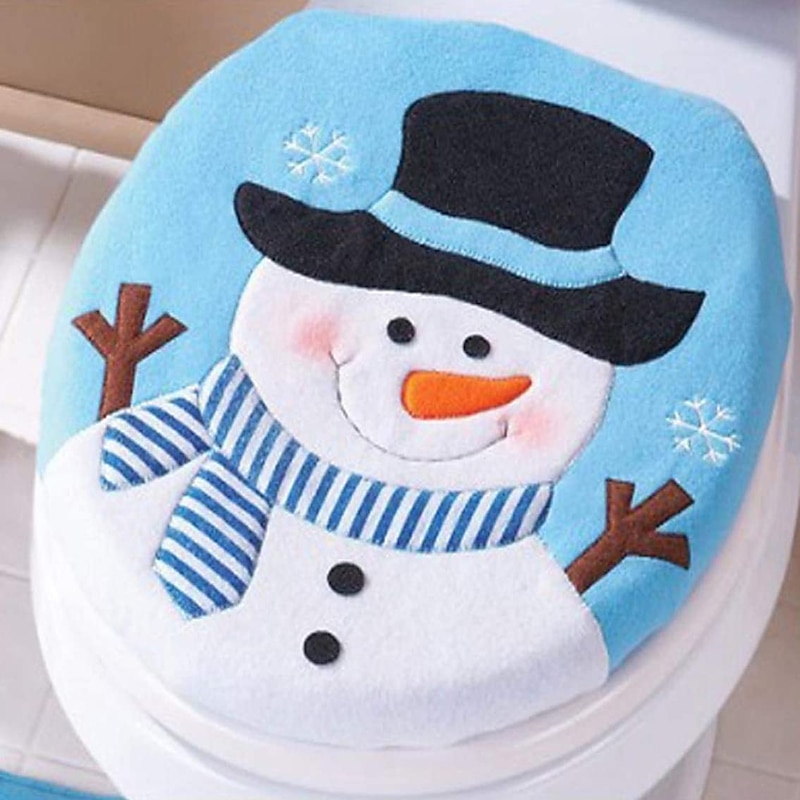 Christmas Snowman Toilet Seat Cover, Christmas Snowman Lid Novelty Design Single Toilet Cover Xmas Bathroom Decoration Light Blue Christmas Toilet Lid,Tank Covers4