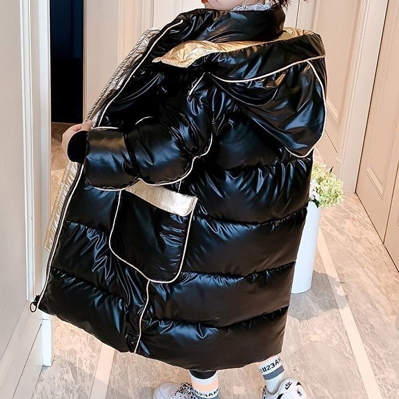 Kids Girls' Down Coat Puffer Jacket Solid Color Fashion Outdoor Cotton Coat Outerwear 4-13 Years Fall Champagne3