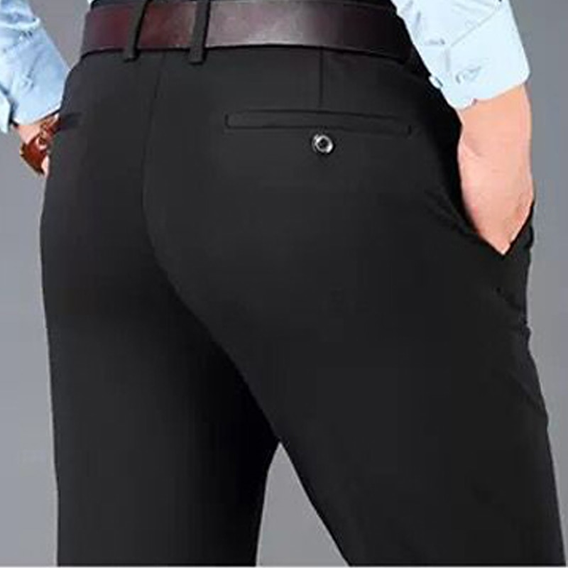 Men's Trousers Dress Pants Slacks Casual Pants Pocket Straight Leg Plain Comfort Soft Full Length Wedding Casual Daily Stylish Chic & Modern Black Navy Blue High Waist Micro-elastic2