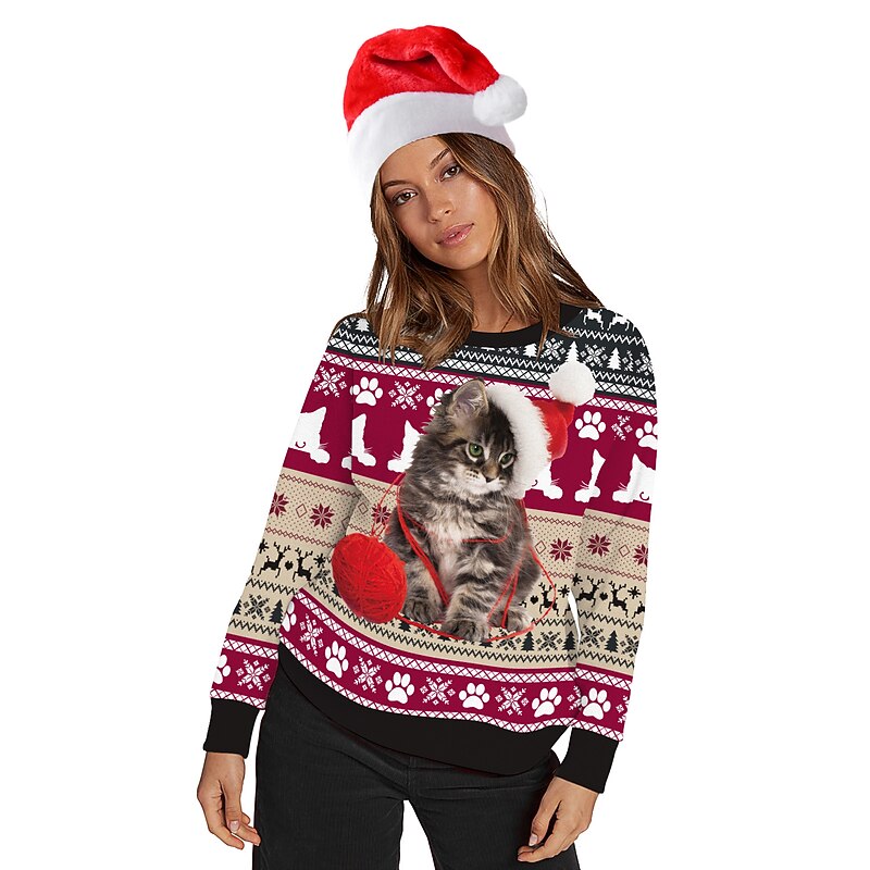 Santa Claus Cat Gingerbread Man Ugly Christmas Sweater / Sweatshirt Hoodie Men's Women's Christmas Christmas Carnival Masquerade Christmas Eve Adults Party Christmas Polyester Top2