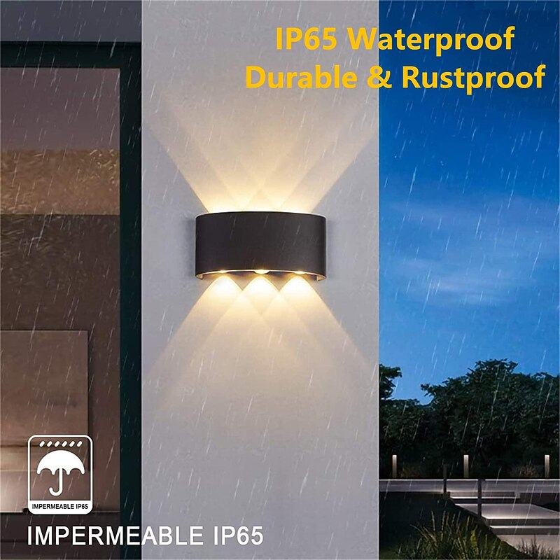 Outdoor/Indoor Wall Lamp IP65 Waterproof LED Aluminum, 6W 3000K Up and Down Warm White Lighting Outdoor Double-Head Curved Wall Light for Bedroom Living Room Stairs (Black/White)